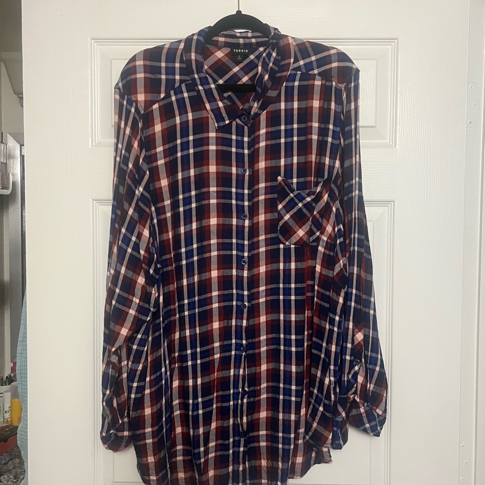 Torrid Red and Blue Casual Button Down Shirt